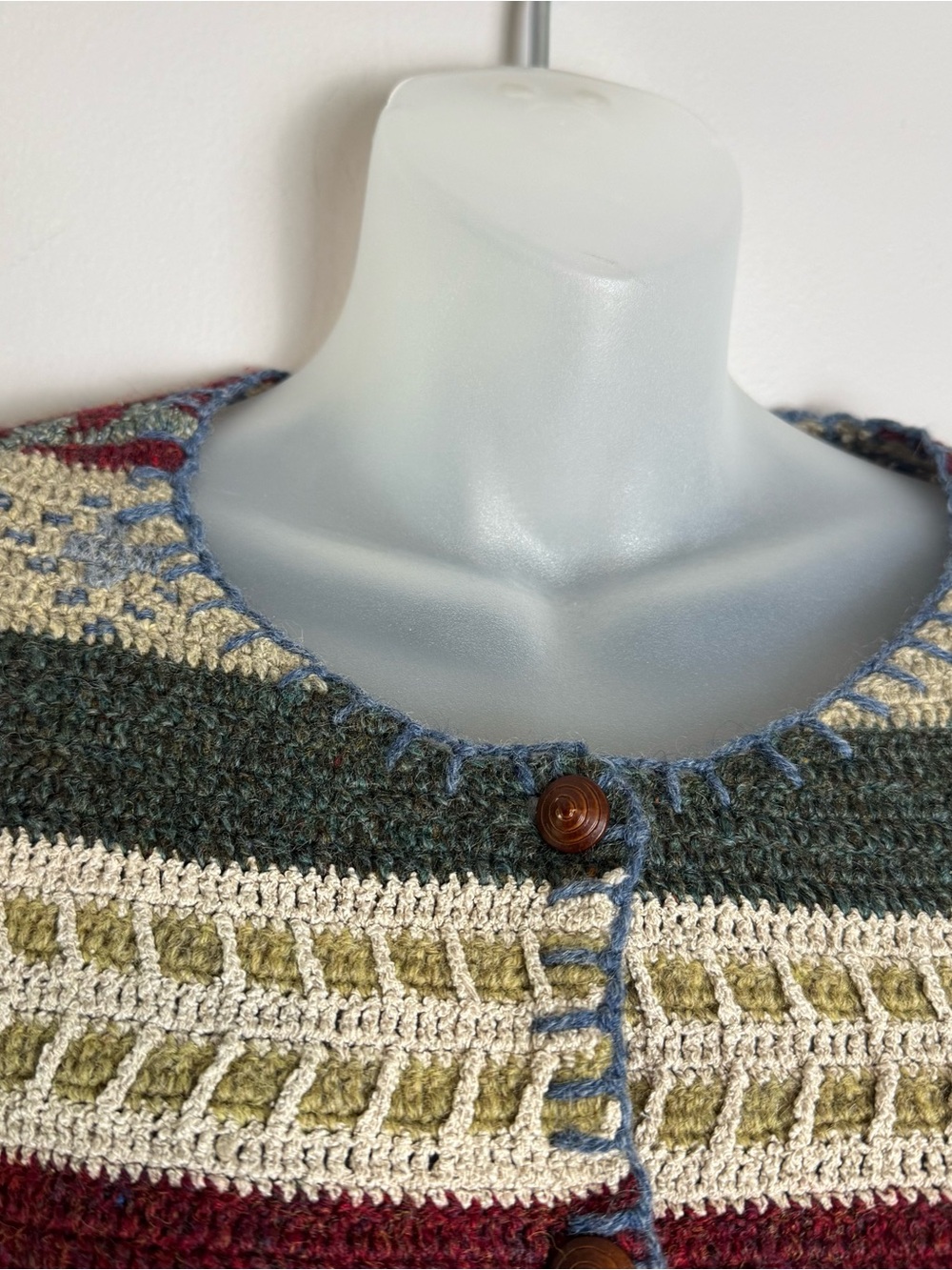 Vintage Hand Knit Wool Silk Linen Blend Intricate Beaded Robert Scott Cardigan - Picture 6 of 10